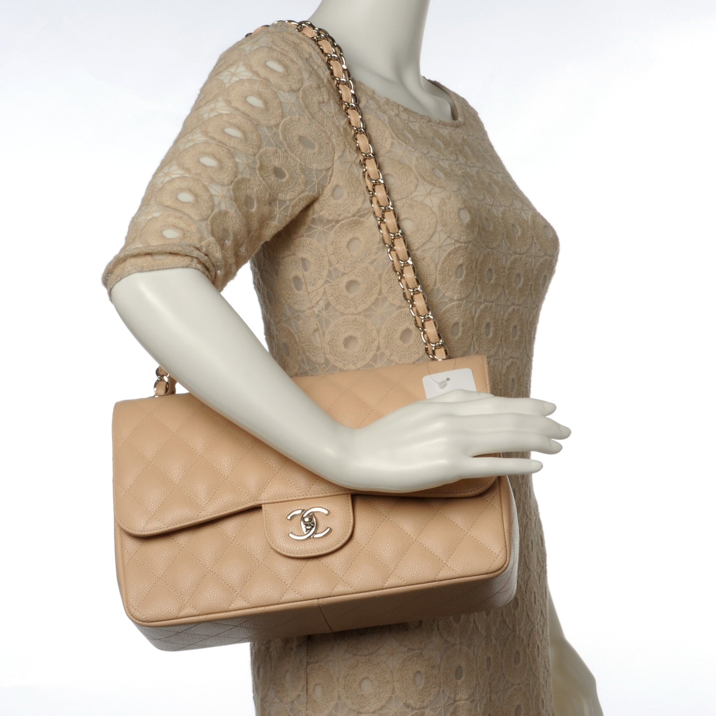 Caviar Jumbo Double Flap Beige Clair