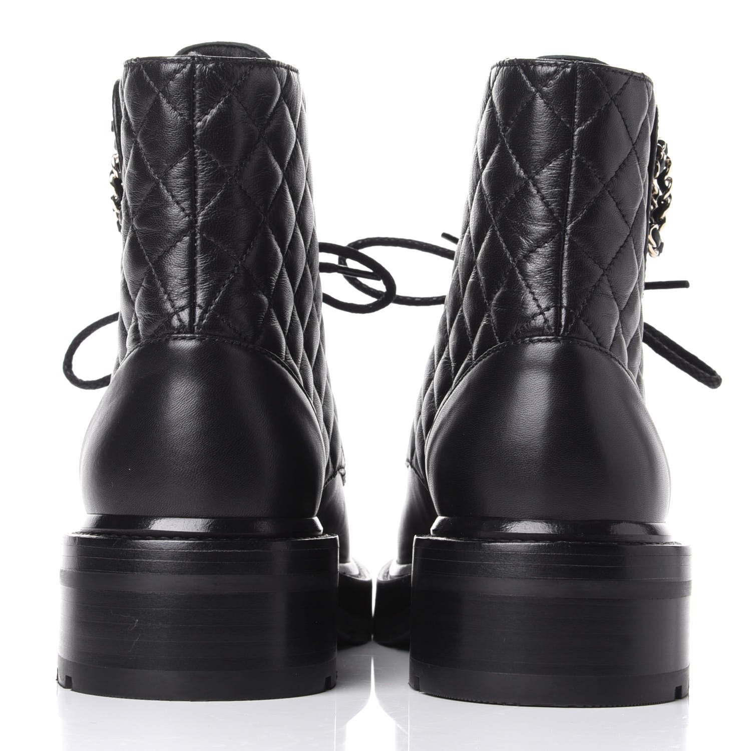 Chanel Shiny Lambskin Quilted Lace Up Combat Boots 39 Black 6 of 11