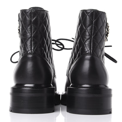 Chanel Shiny Lambskin Quilted Lace Up Combat Boots 39 Black 6 of 11