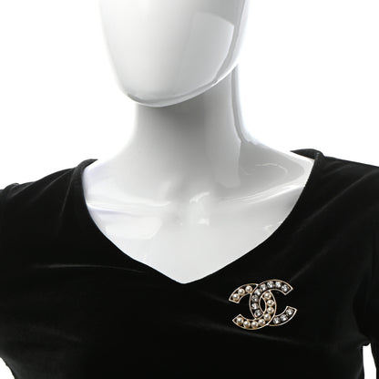 Chanel Pearl Crystal CC Brooch Gold Pearly White 2 of 6