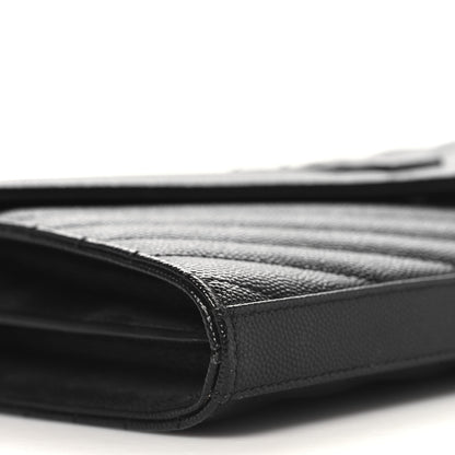 Saint Laurent Grain De Poudre Matelasse Chevron Monogram Monochrome Chain Wallet Black 9 of 10