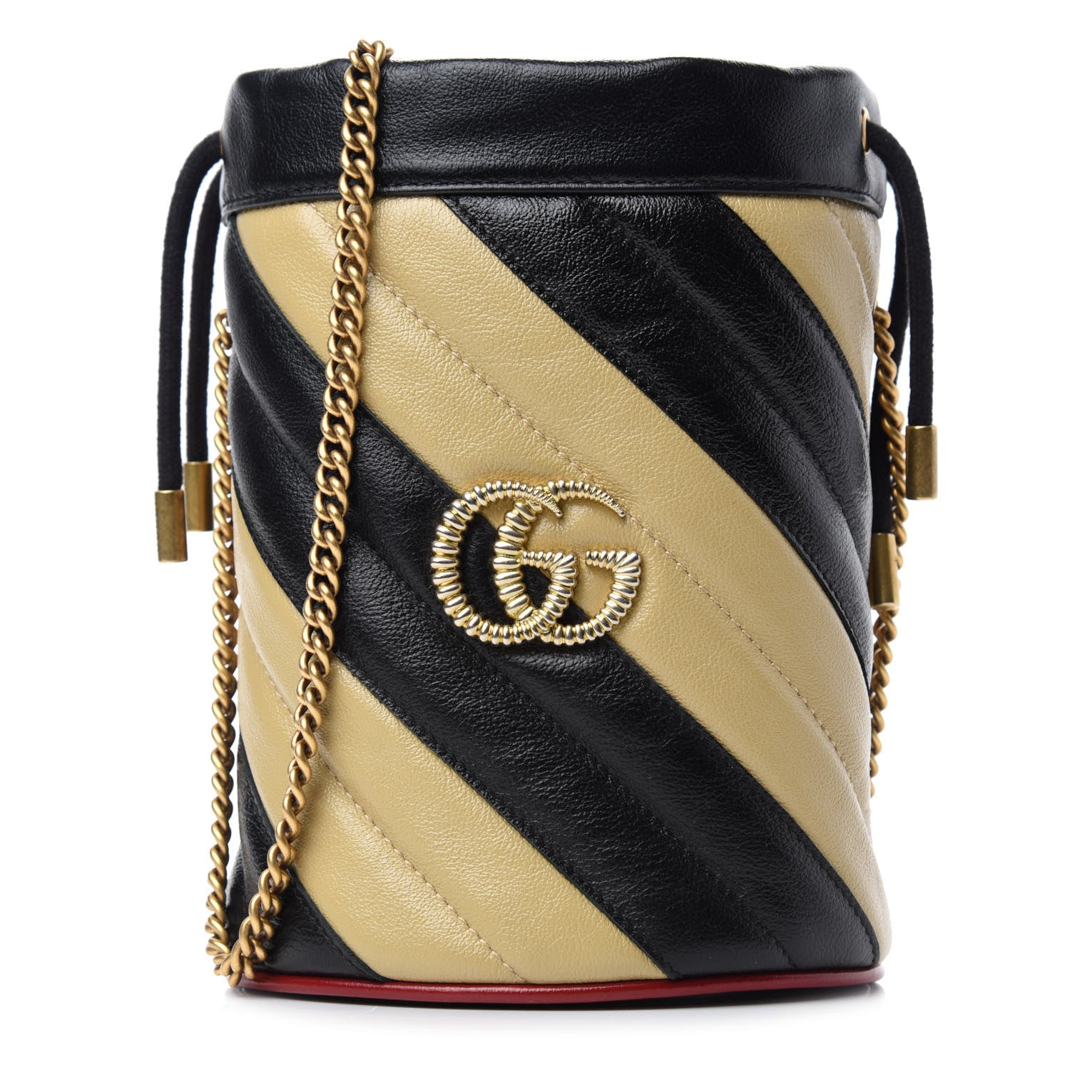 Gucci Azalea Calfskin Matelasse Diagonal Patchwork Mini Torchon GG Marmont 2.0 Bucket Bag Black Beige Romantic Cerise 1 of 11