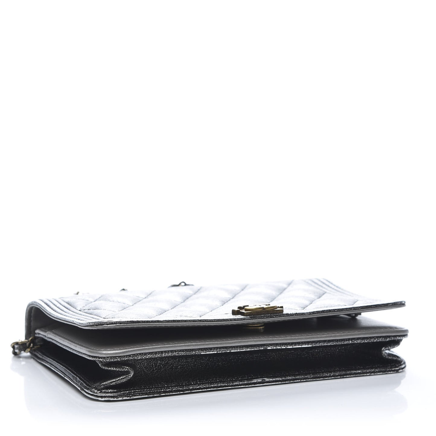 Metallic Calfskin Quilted Boy Wallet On Chain WOC Charcoal