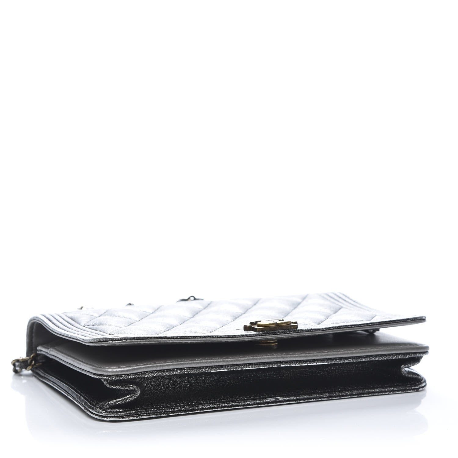 Chanel Metallic Calfskin Quilted Boy Wallet On Chain WOC Charcoal 4 of 12