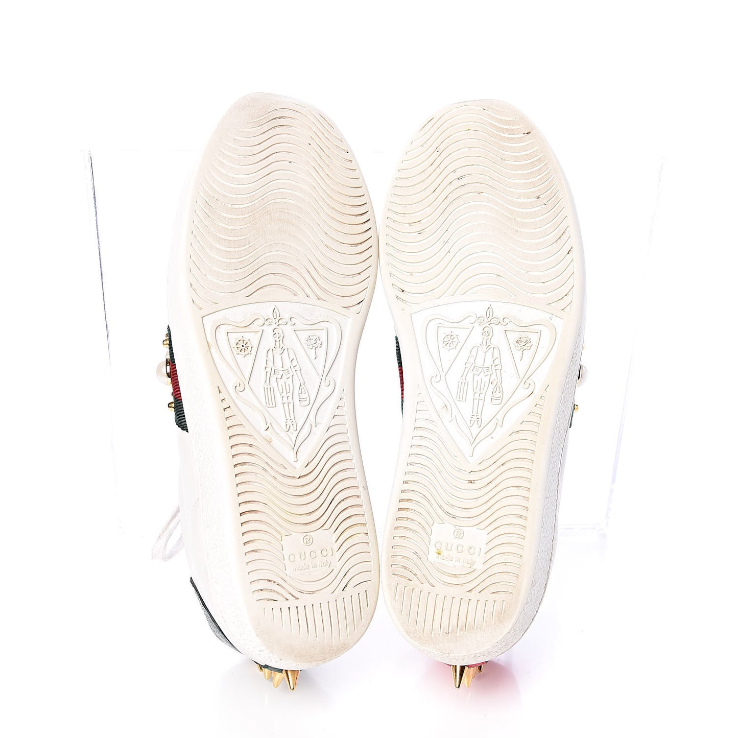 Calfskin Web Pearl Studded Womens Ace Sneakers 37.5 White