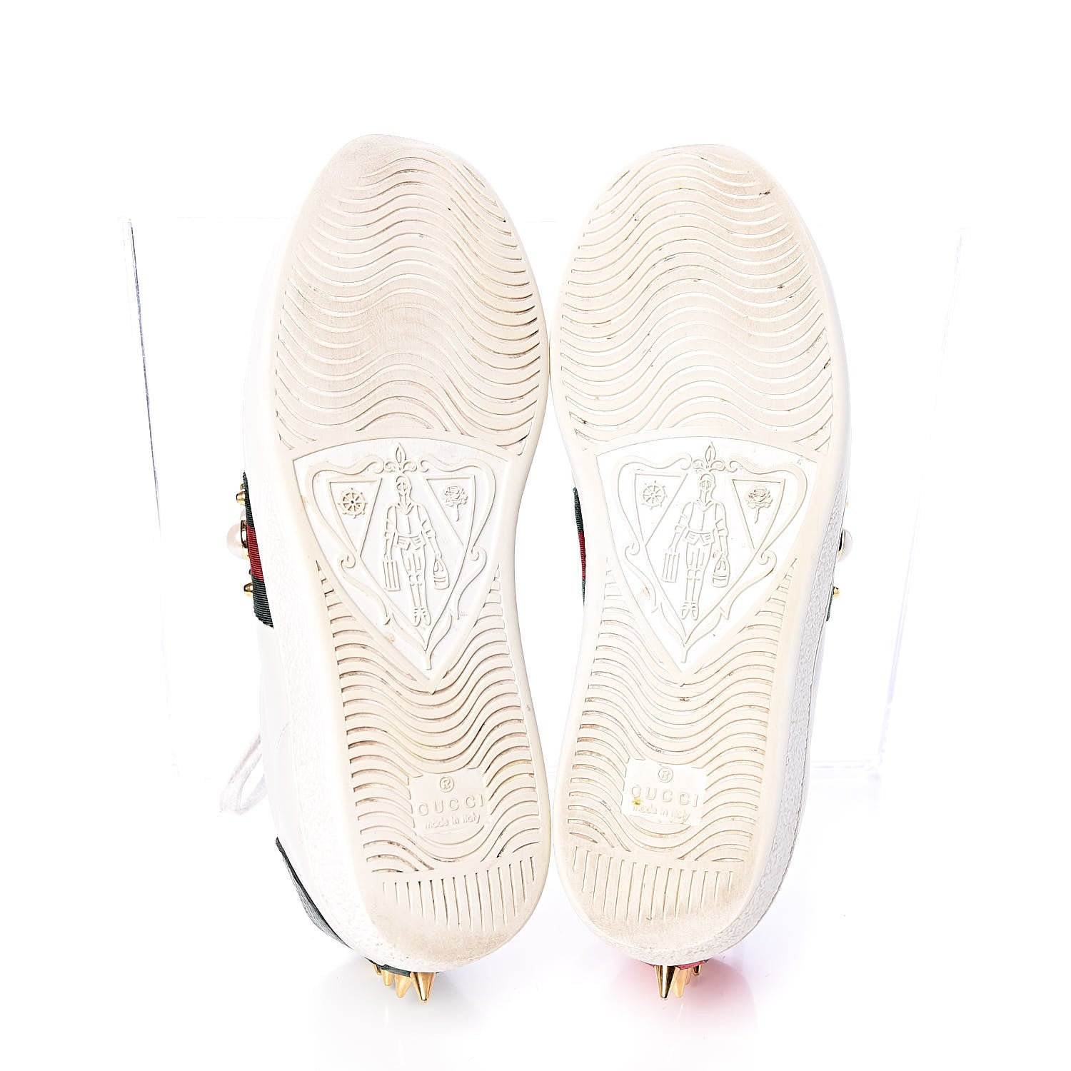 Gucci Calfskin Web Pearl Studded Womens Ace Sneakers 37.5 White 7 of 17