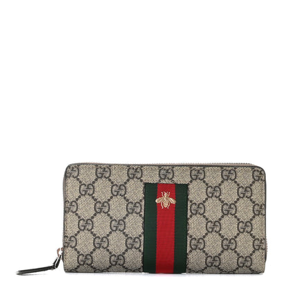 Gucci GG Supreme Monogram Web Bee Zip Around Wallet Beige Cocoa 1 of 9