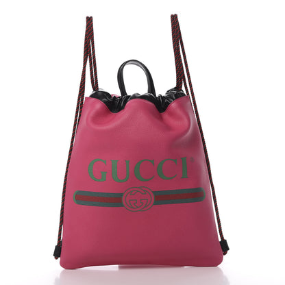 Gucci Grained Calfskin Logo Drawstring Backpack Box Pink Green Black 2 of 10