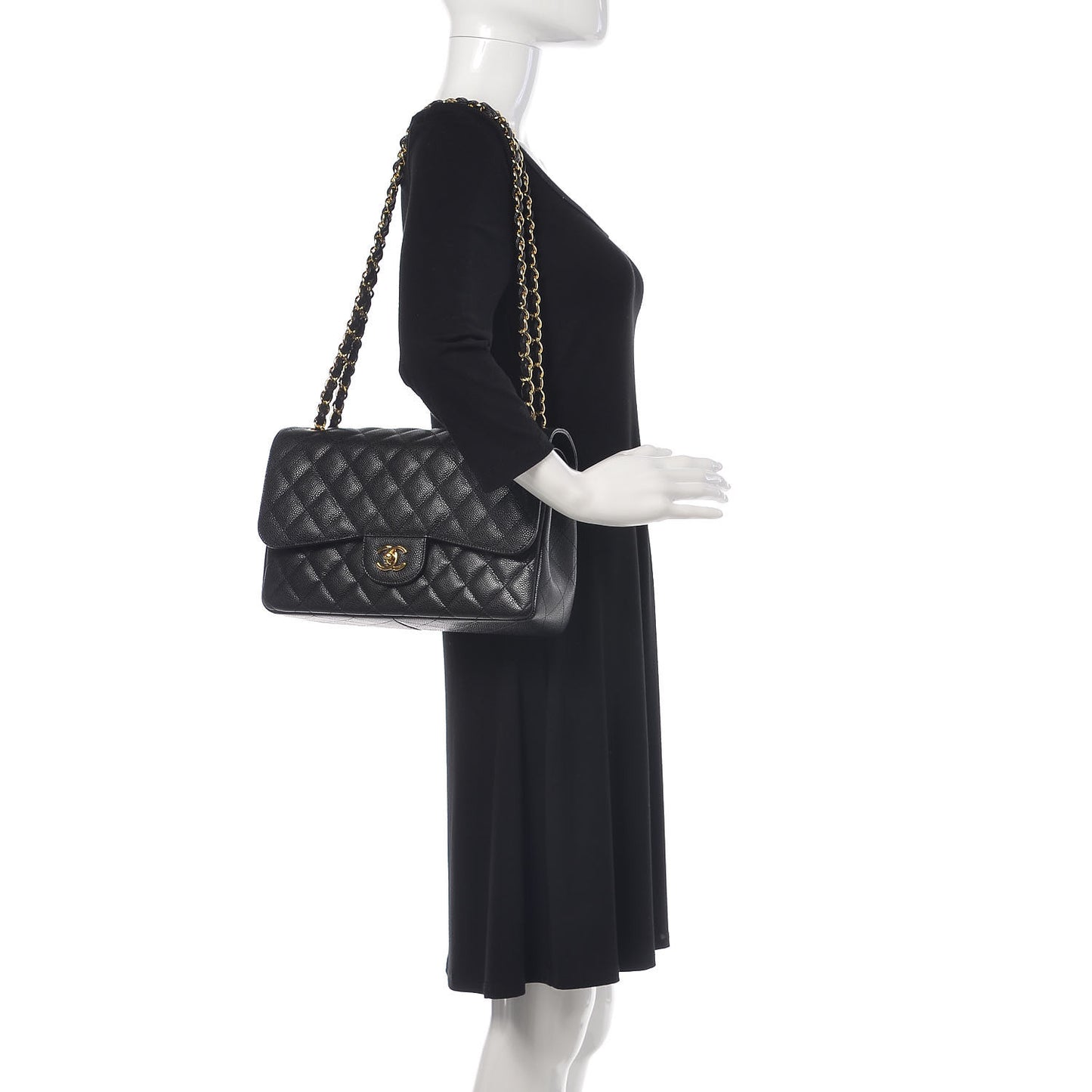 Caviar Quilted Jumbo Double Flap Black