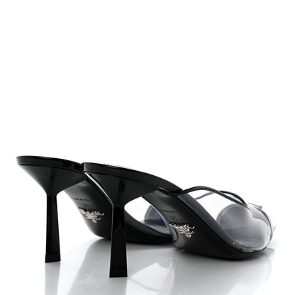 Prada Plexiglass Vernice Metal Triangle Logo Modellerie 75mm Mules 37 Black 4 of 9