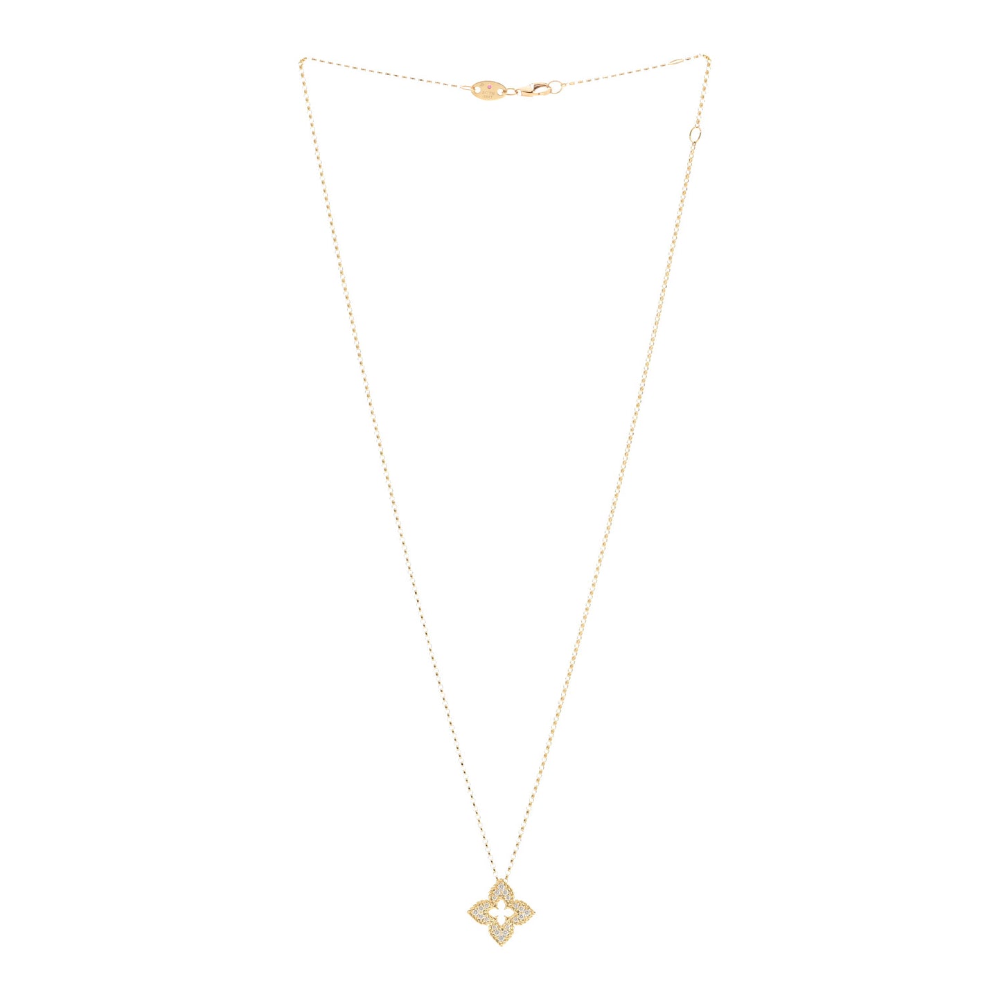 18K Yellow Gold Diamond Small Venetian Princess Flower Pave Pendant Necklace