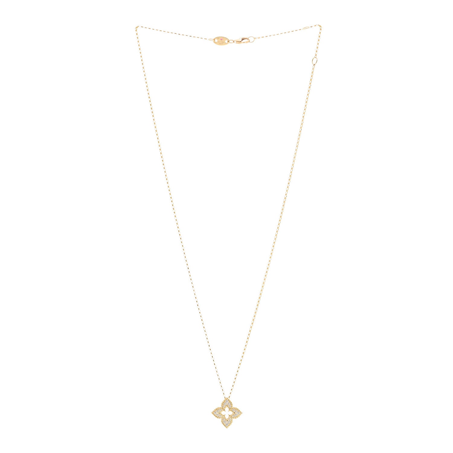 Roberto Coin 18K Yellow Gold Diamond Small Venetian Princess Flower Pave Pendant Necklace 3 of 4