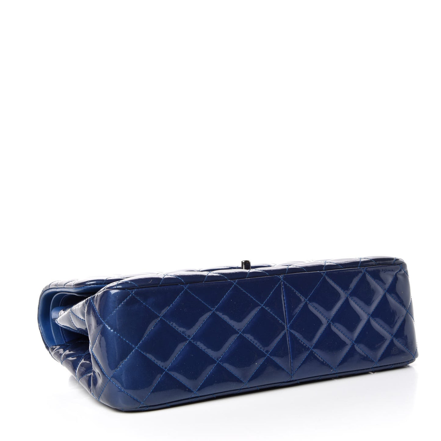 Patent Quilted Jumbo Double Flap Dark Blue