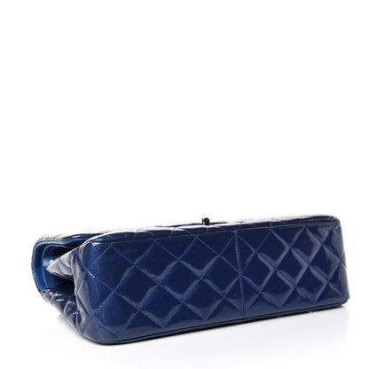 Chanel Patent Quilted Jumbo Double Flap Dark Blue 4 of 9