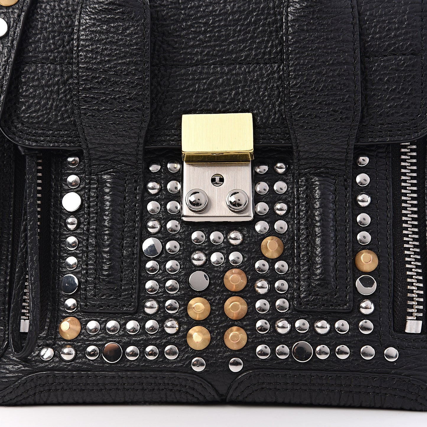 3.1 Textured Calfskin Studded Mini Pashli Satchel Black