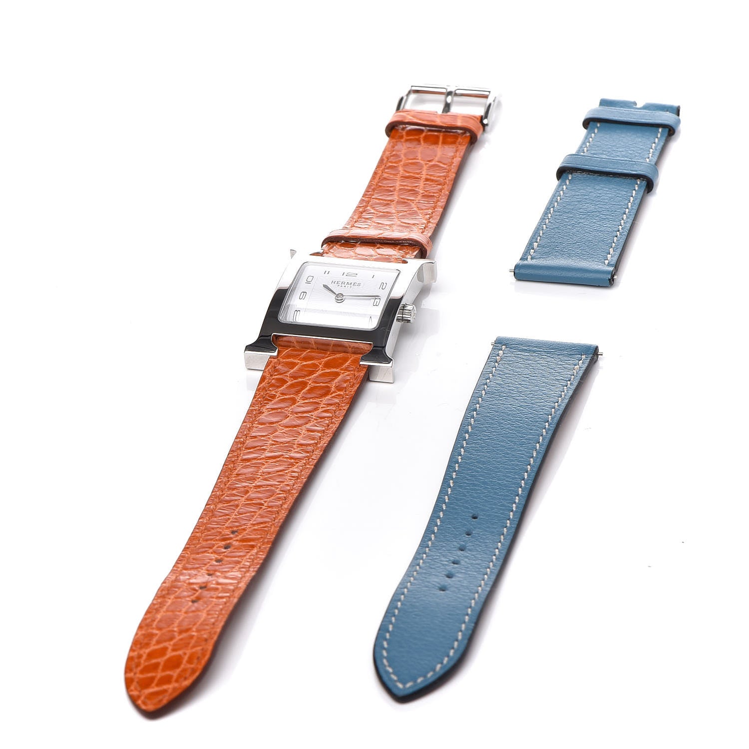 Hermes Stainless Steel Alligator 26mm Heure H Hour Quartz Watch Orange 7 of 7