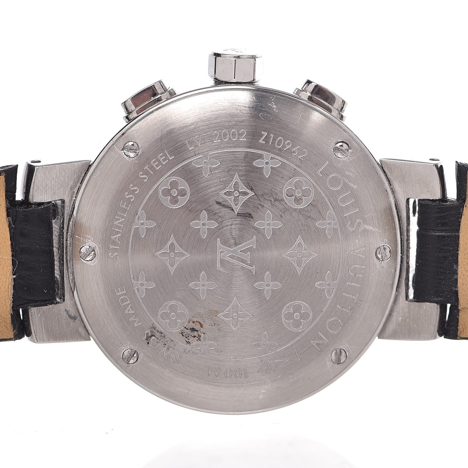 Louis Vuitton Stainless Steel Alligator Diamond 34mm Tambour Chronograph Quartz Watch Black 6 of 13