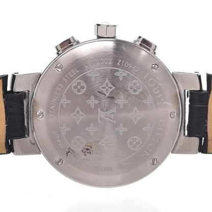 Louis Vuitton Stainless Steel Alligator Diamond 34mm Tambour Chronograph Quartz Watch Black 6 of 13