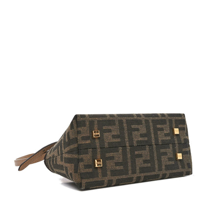 Fendi Fabric Jacquard Vitello King Plexiglass FF 1974 Logo Embroidered Mini By The Way Top Handle Boston Bag Tobacco Moro Sand 4 of 10