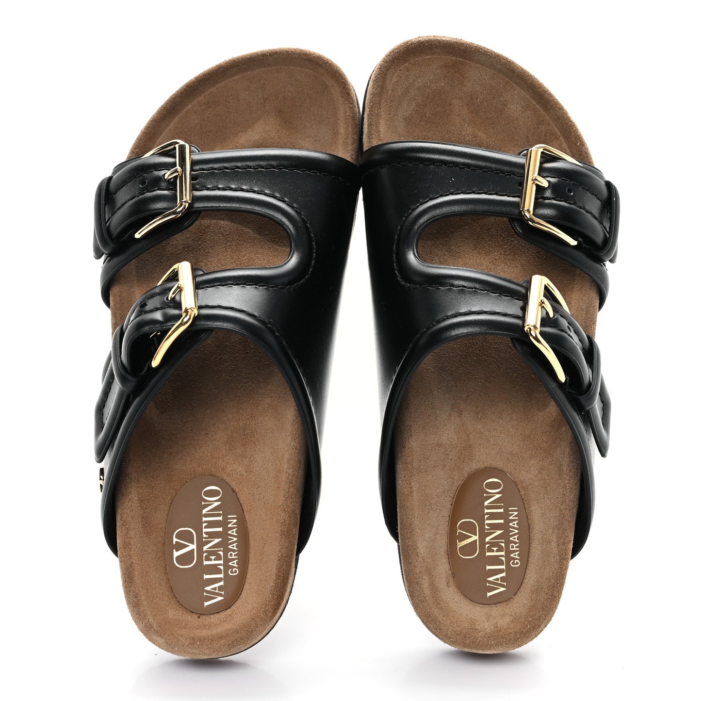Calfskin Fussfriend Double Buckle Slide Sandals 38 Black