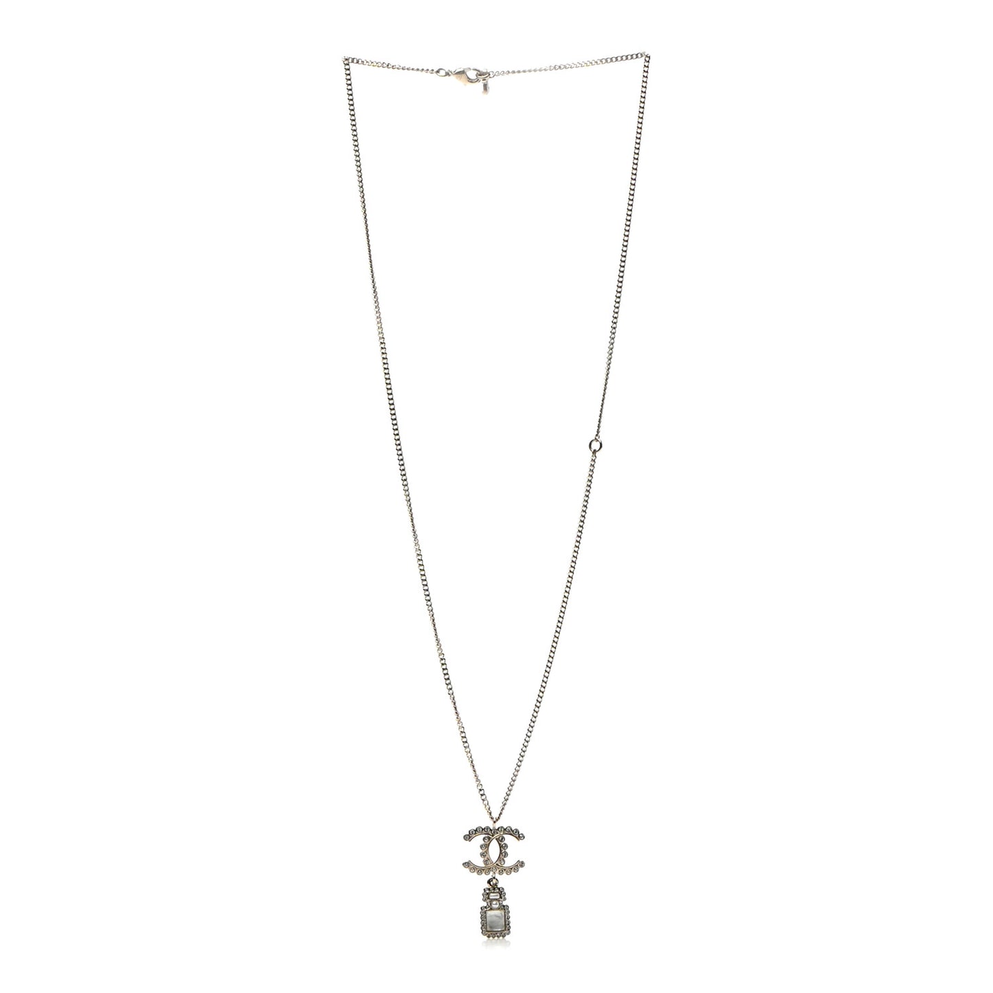 Crystal Pearl CC Perfume Bottle Necklace Pearly White Gold