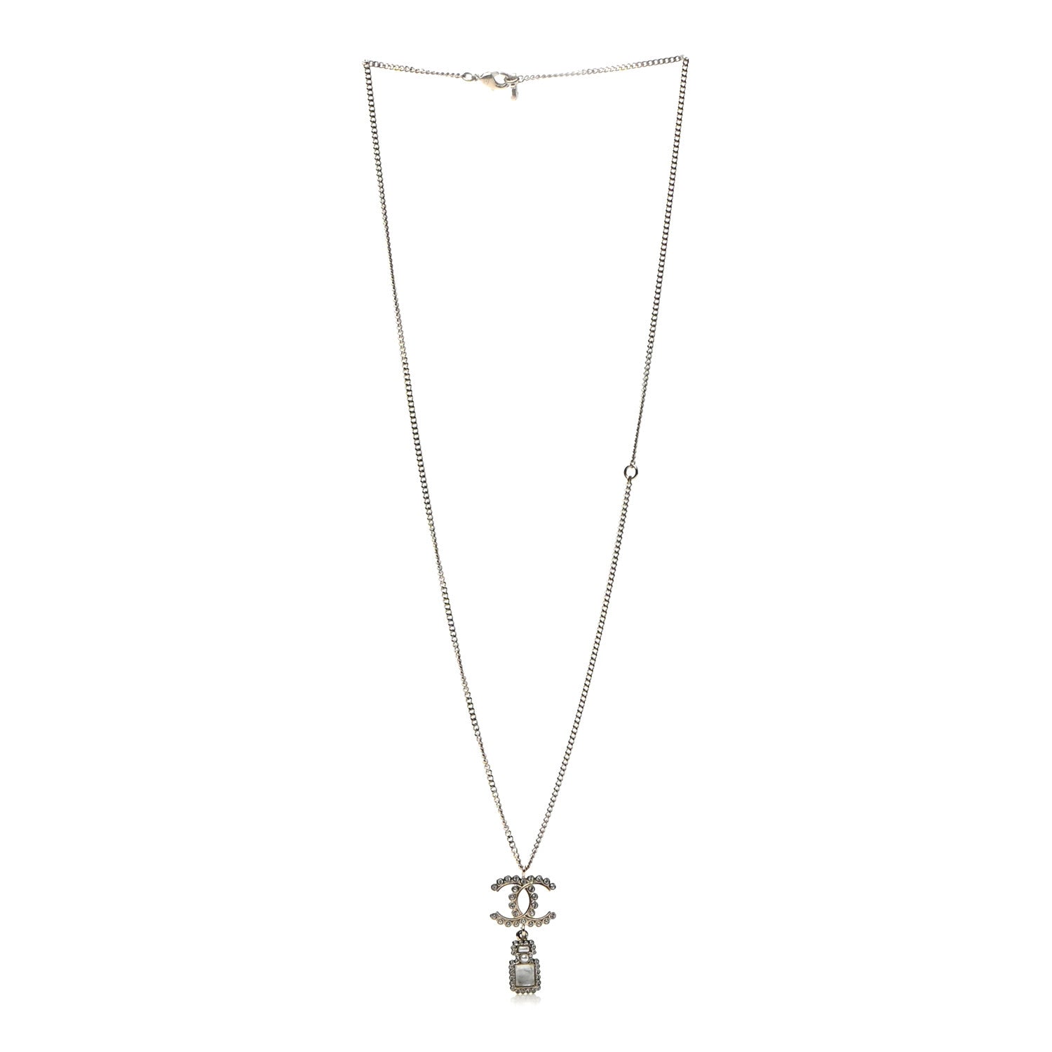 Chanel Crystal Pearl CC Perfume Bottle Necklace Pearly White Gold 2 of 5