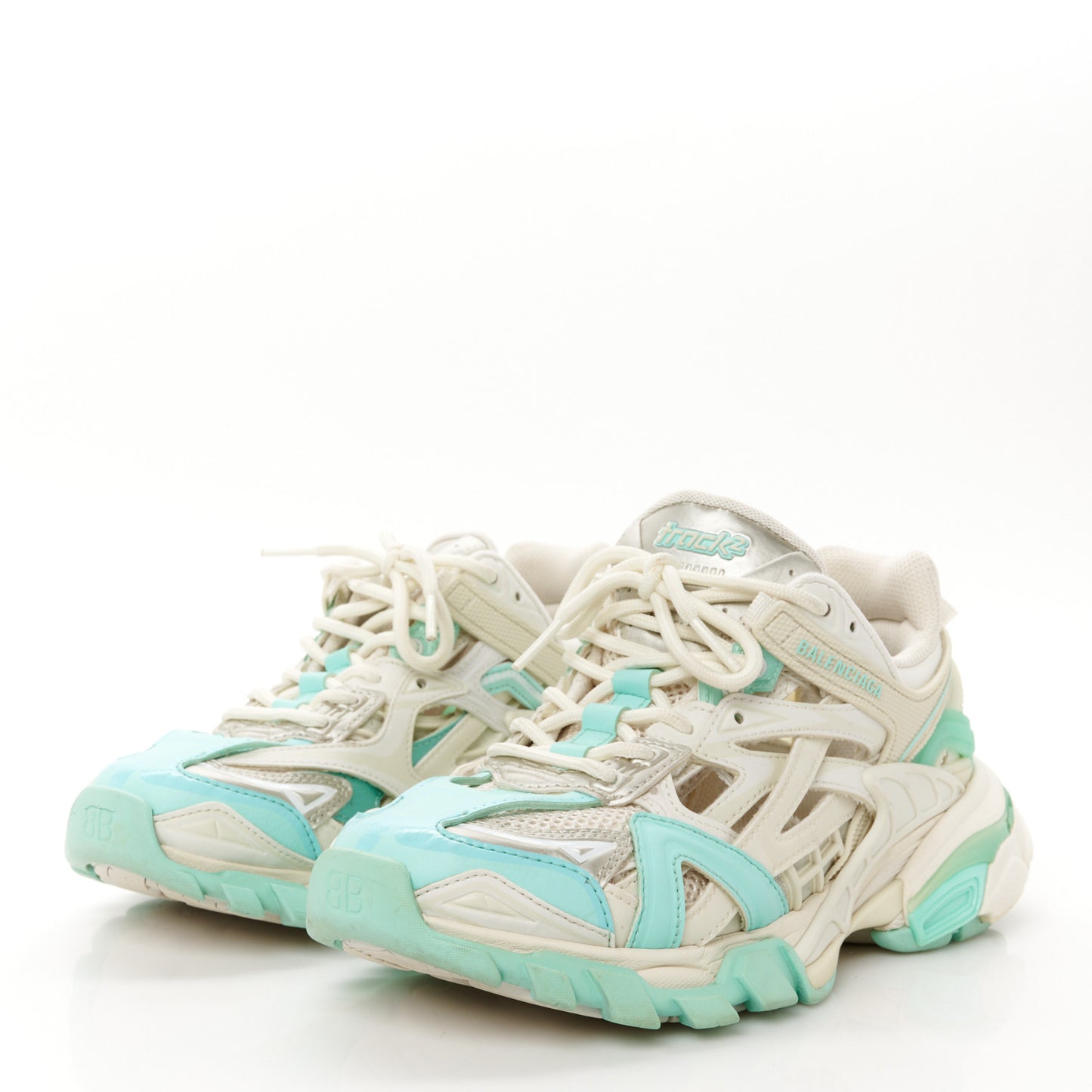 Rubber Mesh Tri-Color Womens Track.2 Open Sneakers 36 Mint Light Beige Grey