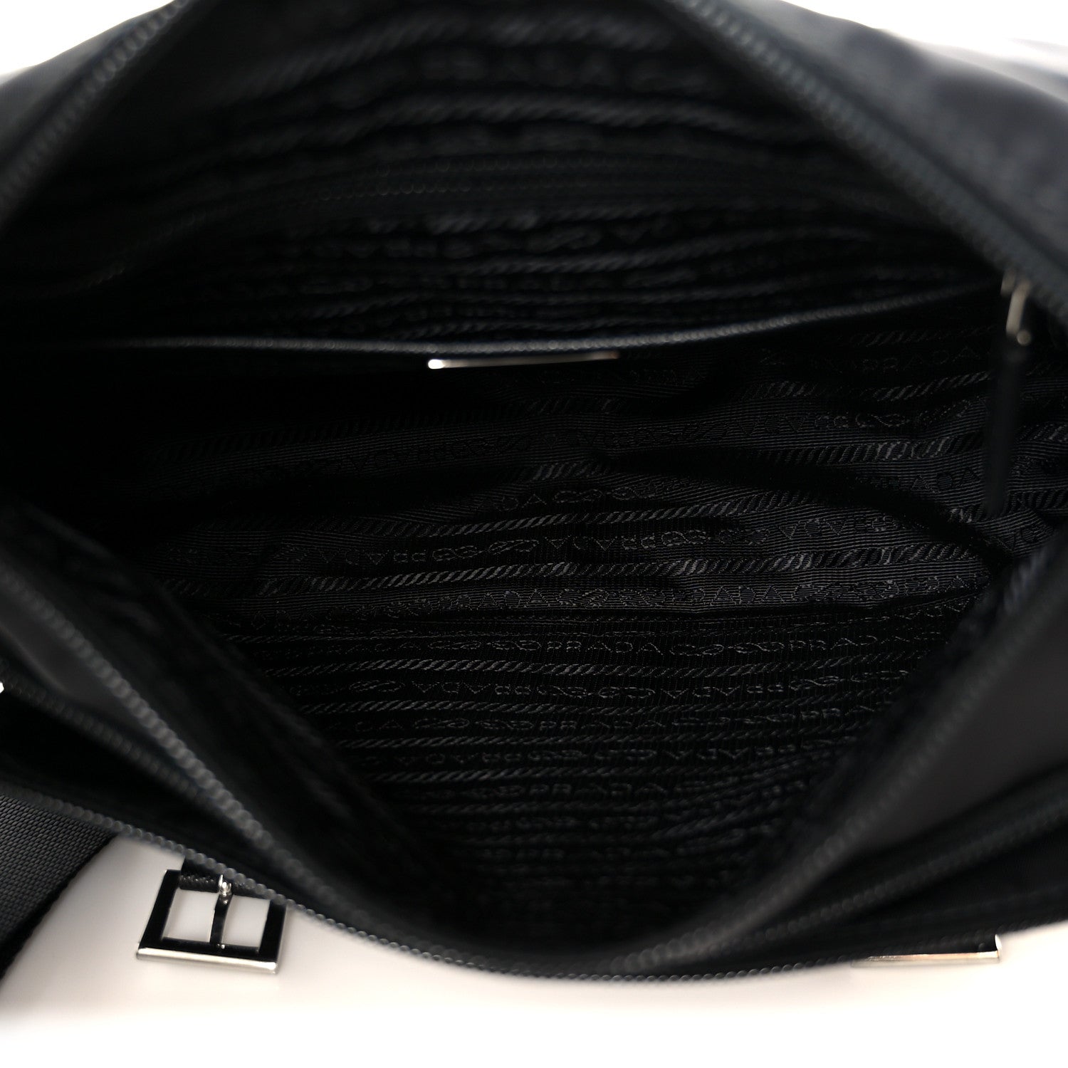 Prada Re-Nylon Vela Saffiano Pocket Double Buckle Messenger Shoulder Bag Black 5 of 10