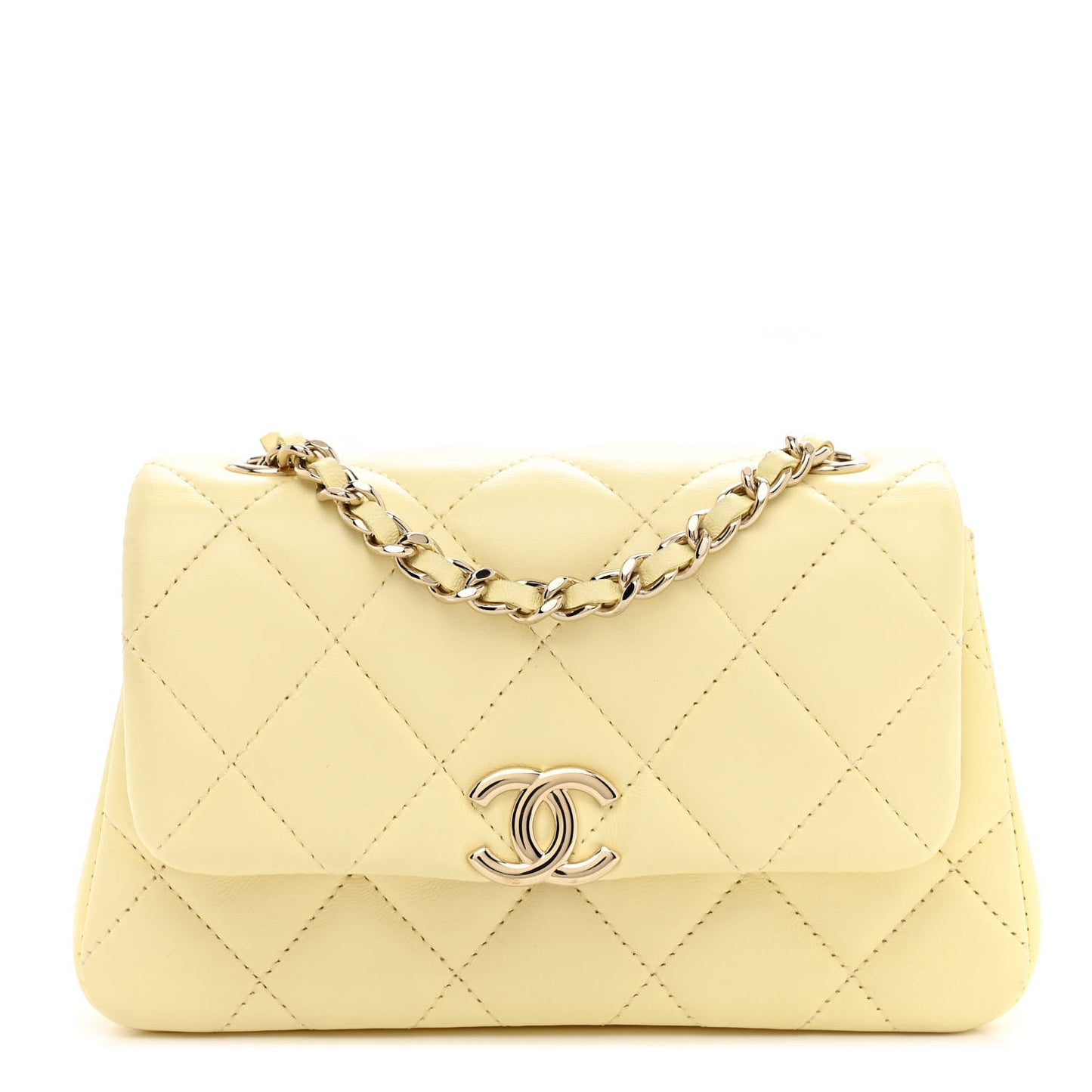 Lambskin Quilted Clutch With Chain Light Yellow