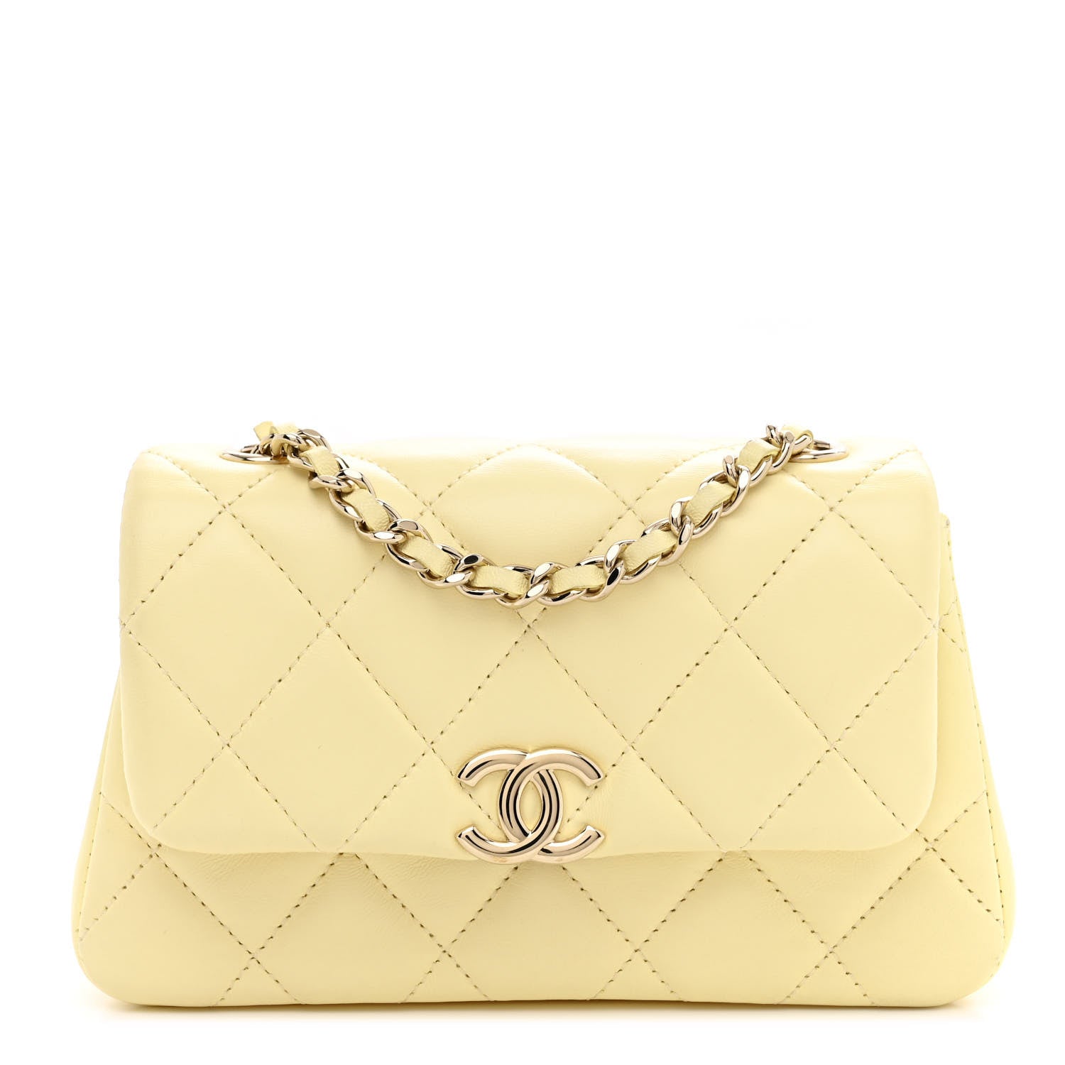 Chanel Lambskin Quilted Clutch With Chain Light Yellow 1 of 12