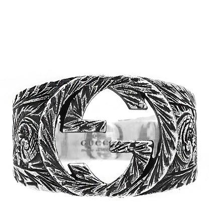 Gucci Sterling Silver Interlocking GG Signet Ring 53 6.25 1 of 5