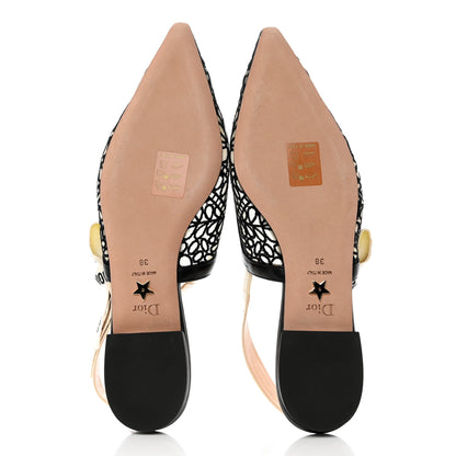 Christian Dior Fabric Ribbon Lace Embroidered J'Adior Slingback Flats 38 Black 5 of 9
