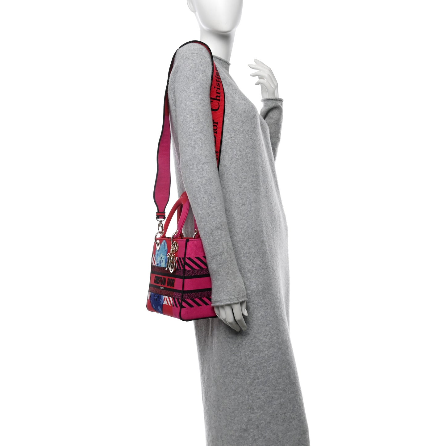 Canvas Embroidered Flower Pop Medium Lady D-Lite Red Pink