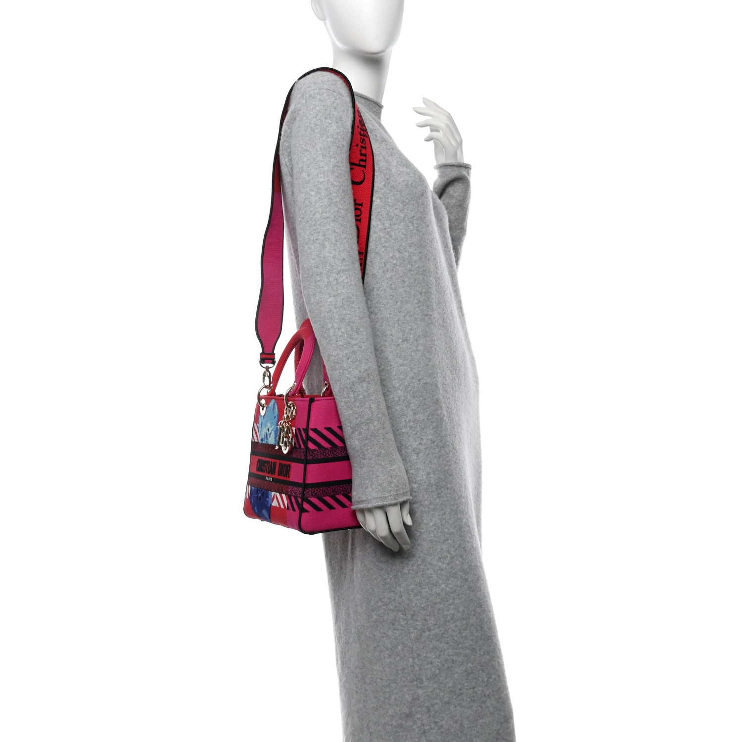 Christian Dior Canvas Embroidered Flower Pop Medium Lady D-Lite Red Pink 2 of 10