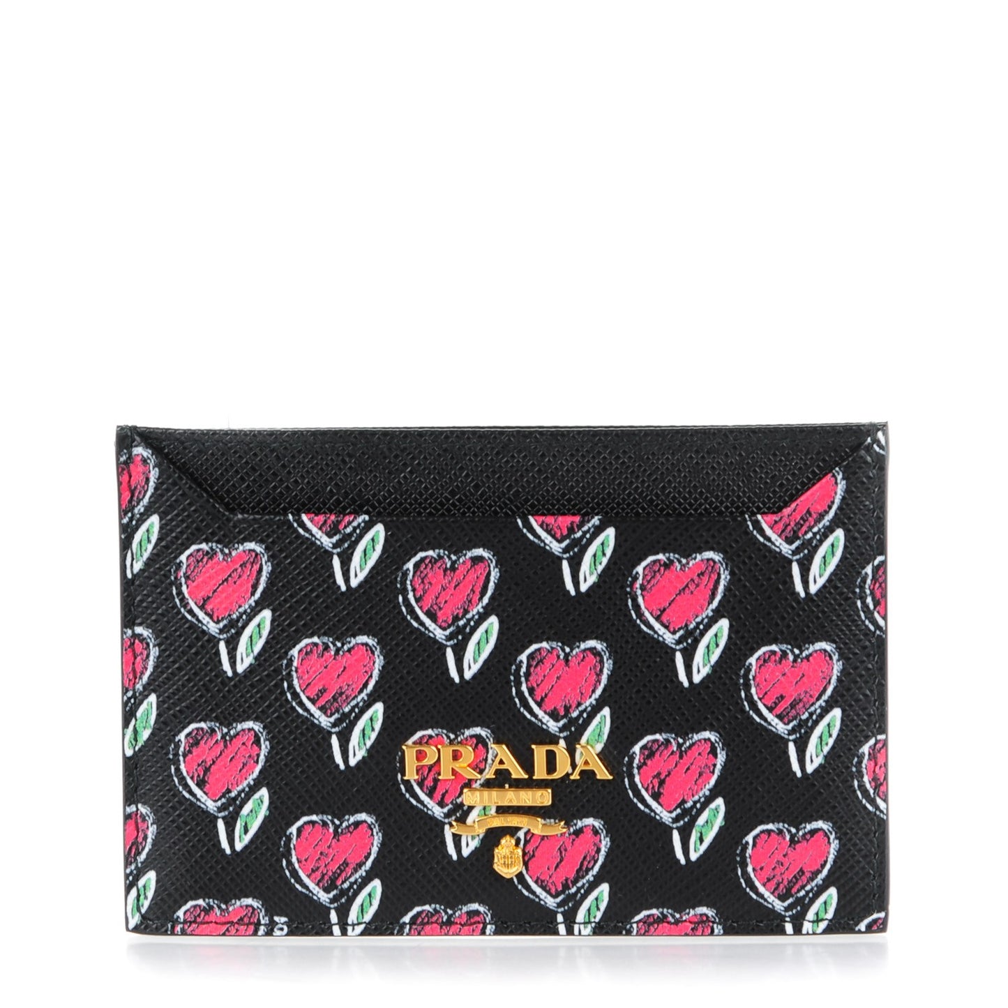 Saffiano Love Print Metal Card Case Black