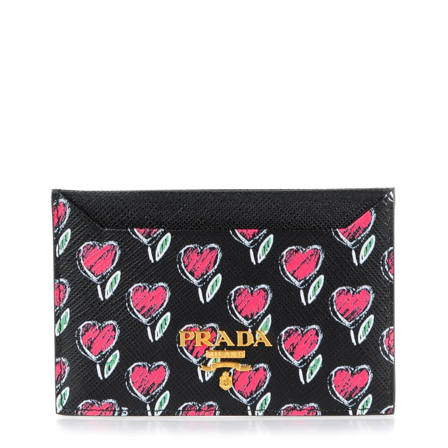 Prada Saffiano Love Print Metal Card Case Black 1 of 7