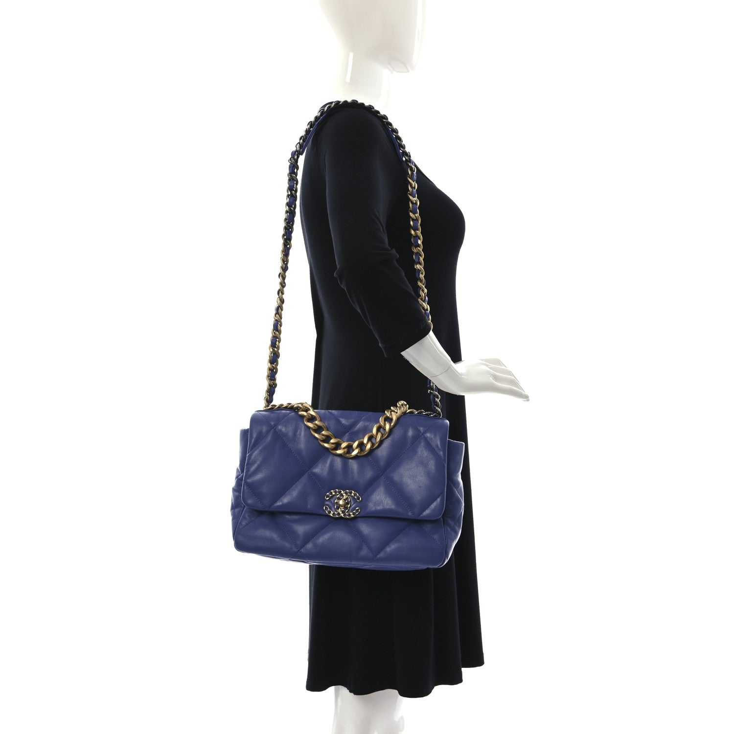 Chanel Shiny Goatskin Quilted Large Chanel 19 Flap Blue 2 of 9
