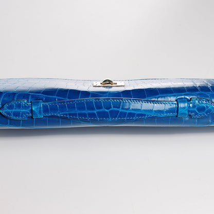 Hermes Shiny Niloticus Crocodile Kelly Cut Pochette Bleu Izmir 6 of 13