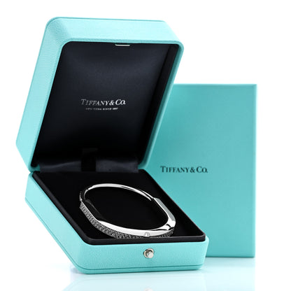 Tiffany 18K White Gold Diamond Tiffany Lock Bangle Pave Bracelet 5 of 5
