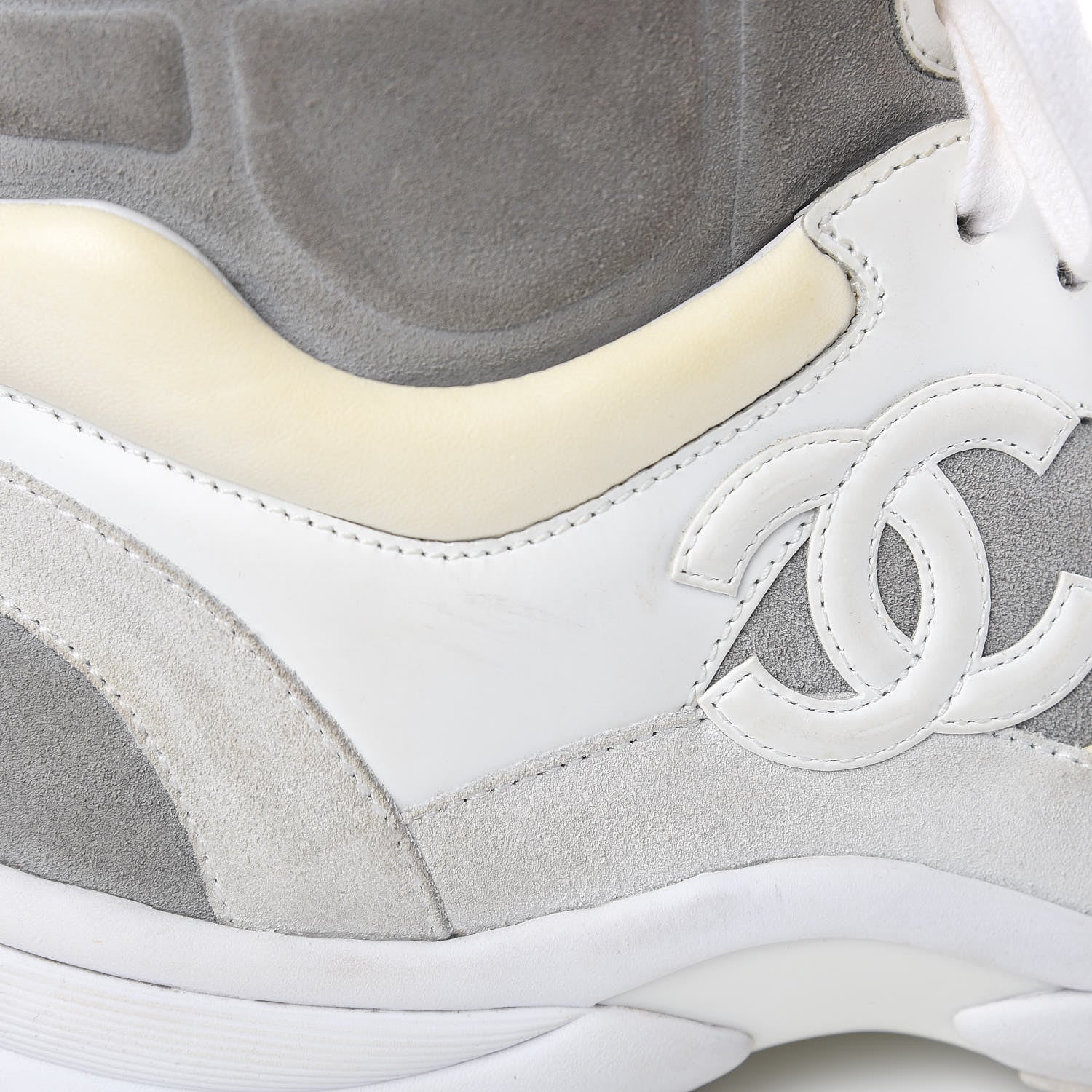 Chanel Suede Calfskin Lambskin Neoprene High Top CC Sneakers 37 White Grey Fluo Pink 7 of 11