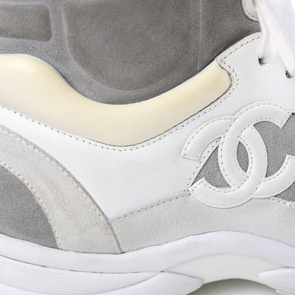 Chanel Suede Calfskin Lambskin Neoprene High Top CC Sneakers 37 White Grey Fluo Pink 7 of 11