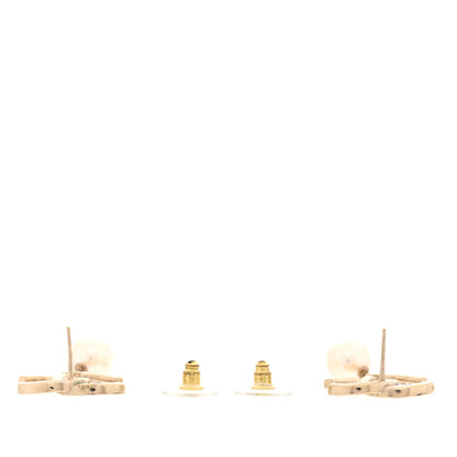 Chanel Crystal Pearl CC Drop Earrings Gold 4 of 5