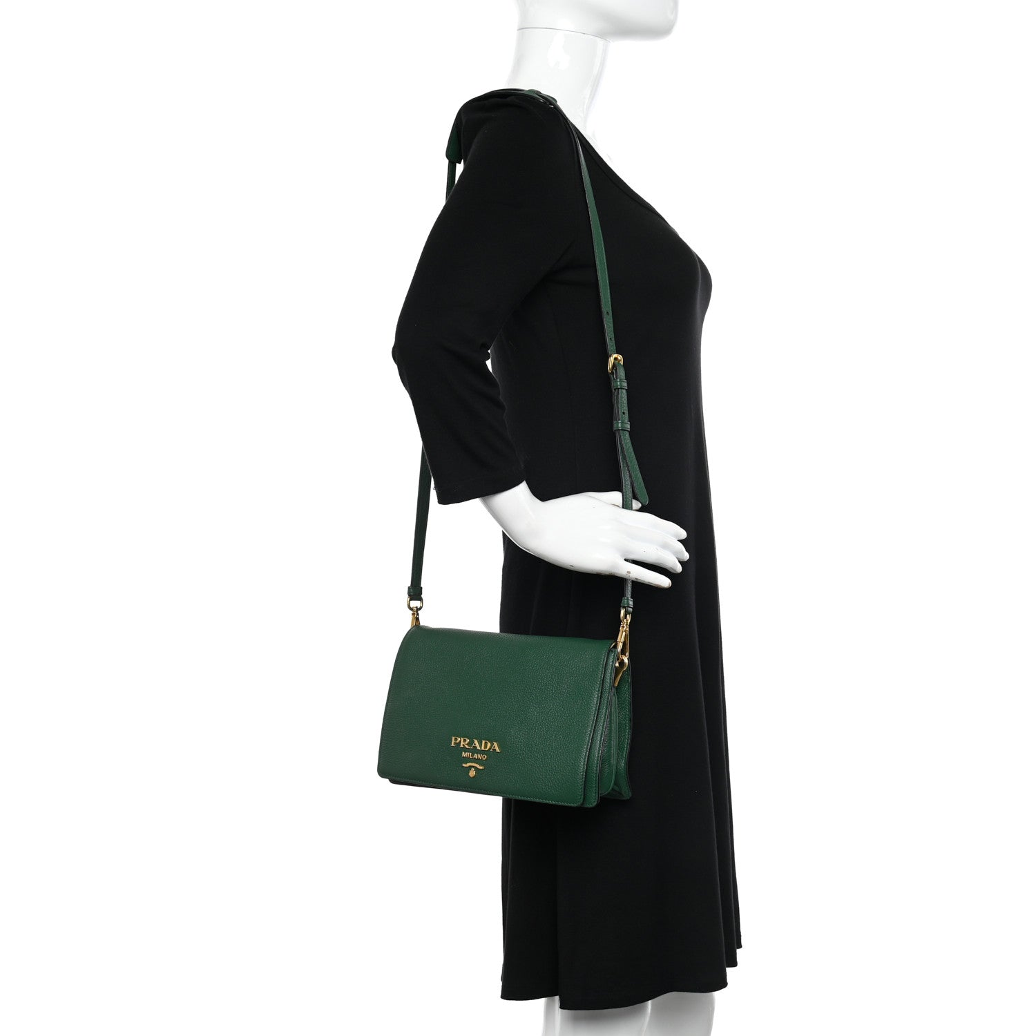 Prada Vitello Daino Double Strap Flap Crossbody Billardo 2 of 9