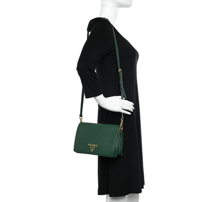 Prada Vitello Daino Double Strap Flap Crossbody Billardo 2 of 9