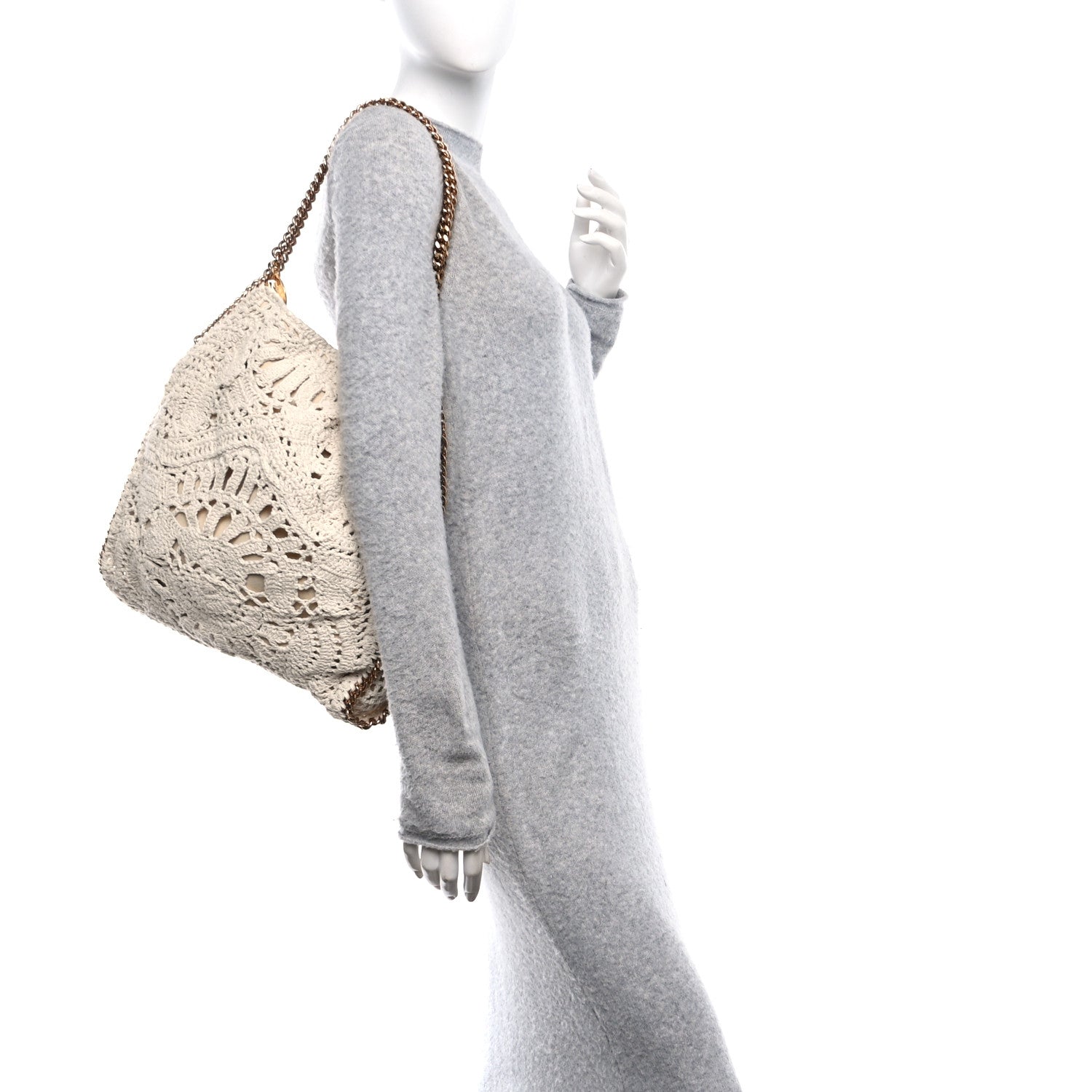 Stella McCartney Cotton Crochet Falabella Ajouree Tote Bag White