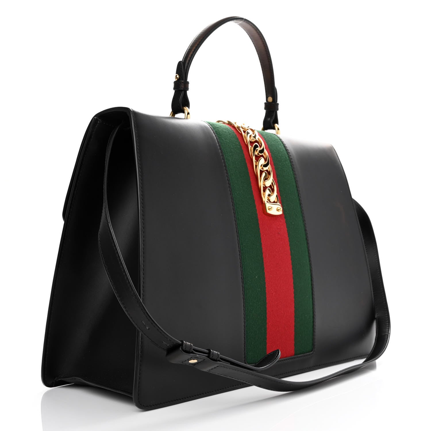 Gucci Calfskin Maxi Sylvie Top Handle Bag Black 3 of 15