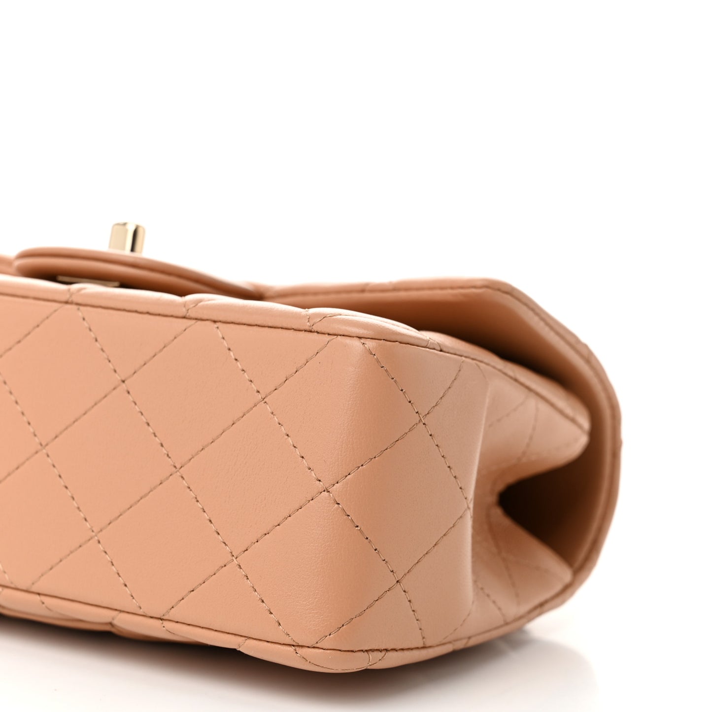 Lambskin Quilted Mini Top Handle Rectangular Flap Beige