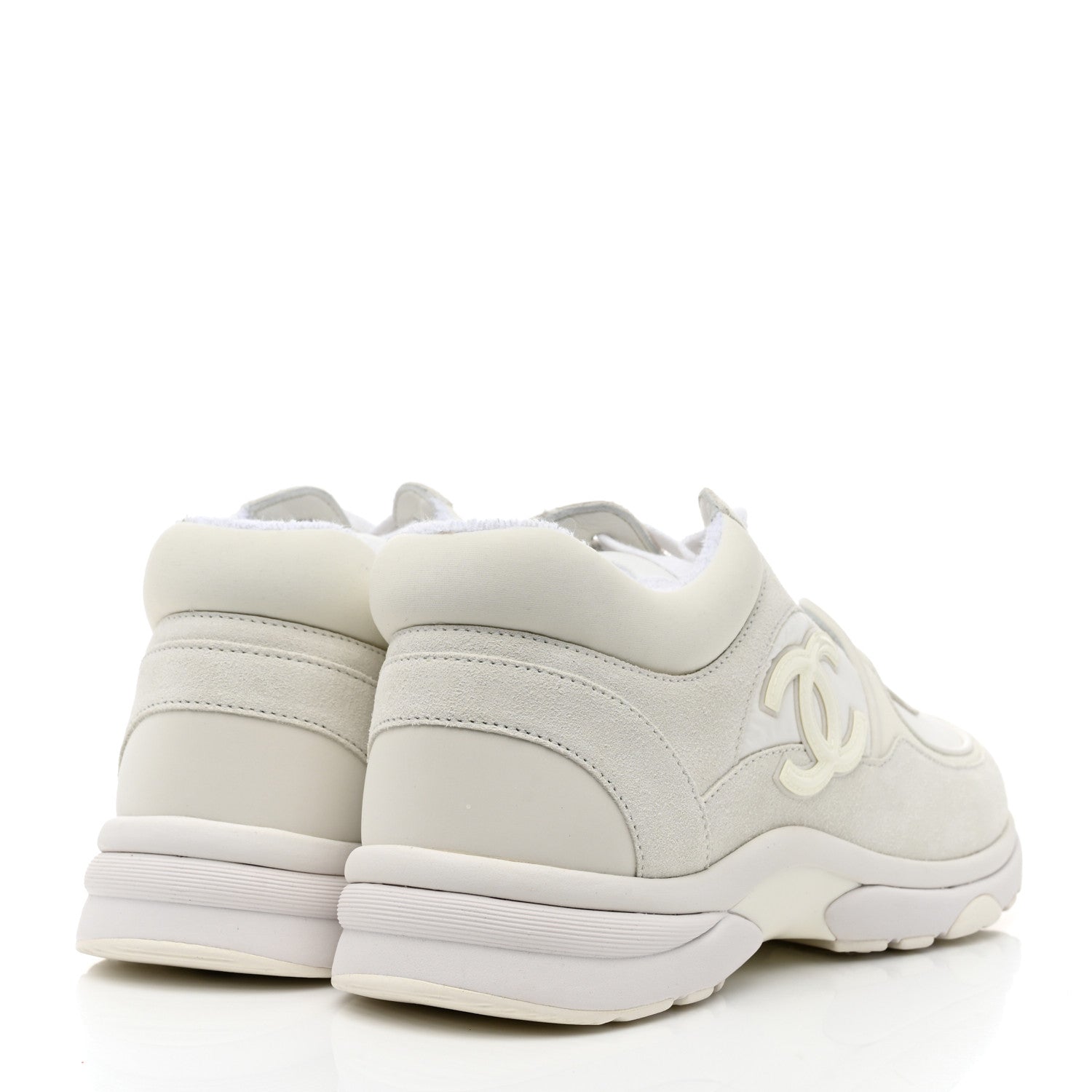 Chanel Suede Calfskin Fabric CC Sneakers 37.5 White 4 of 9