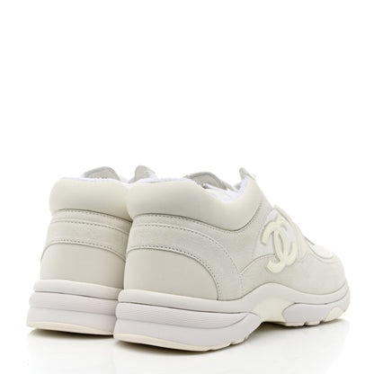 Chanel Suede Calfskin Fabric CC Sneakers 37.5 White 4 of 9