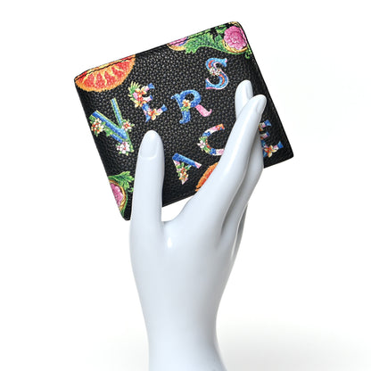 Versace Grained Calfskin Beverly Palm Print Bi-Fold Wallet Black Multicolor 2 of 7